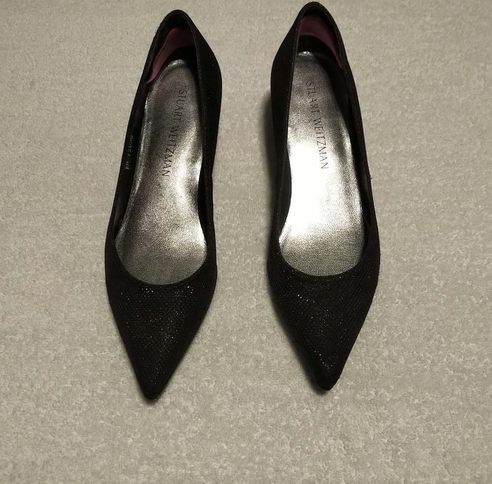 Stuart Weitzman Black Sparkle Pointed Heels Size 7
